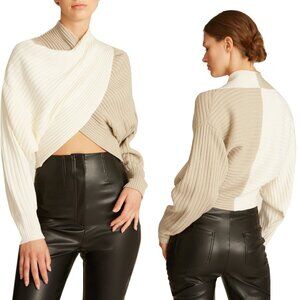 Amur Milena cropped rib knit sweater wrap Crossed Twist Wool color block $298 XS